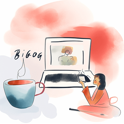 Reach your local community through your blog. Water color art of a blogger posting online