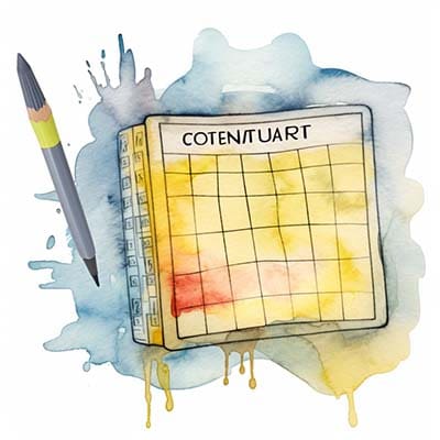 With a content calendar, you can organize and plan out your website content. Water color image of a content calendar