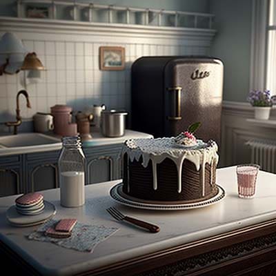 A successful content marketing plan is like a chocolate cake. chocoalate cake sitting on a counter, retro kitchen