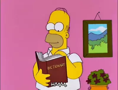 Homer Simpson trying to understand local optimization vocab. Homer Simpson looking at a dictionary.