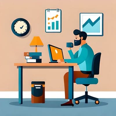Make sure your business is listed on various platforms to increase your local visibility. small business owner sitting at their desk drinking coffee