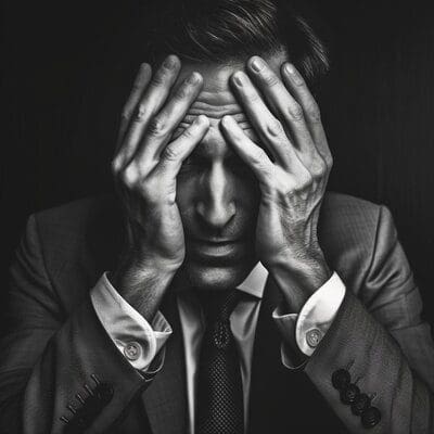 Digital marketing doesn’t have to be something small businesses and start-ups fear. A business man covers his face out of fear.