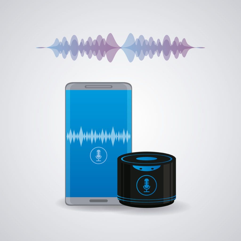 Speak Up! When Voice Commands Lead to Local Discoveries. A smartphone showcasing sound wave for local SEO.