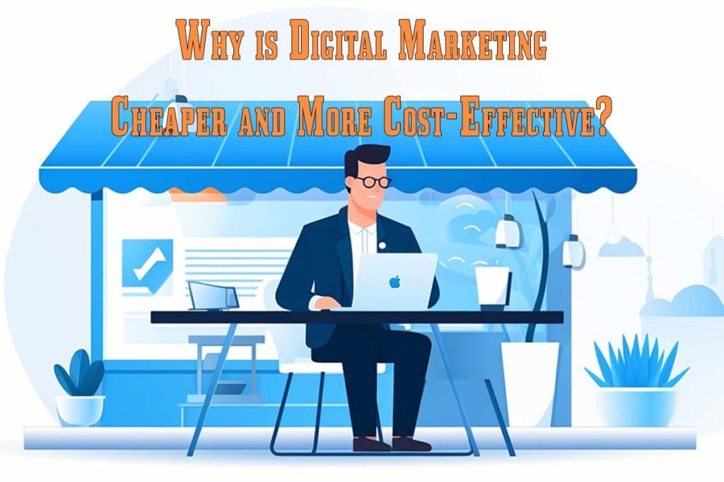 A man sitting at a desk wondering why is digital marketing cheaper. A man sitting at a desk wondering "Why is digital marketing cheaper and more cost-effective?"