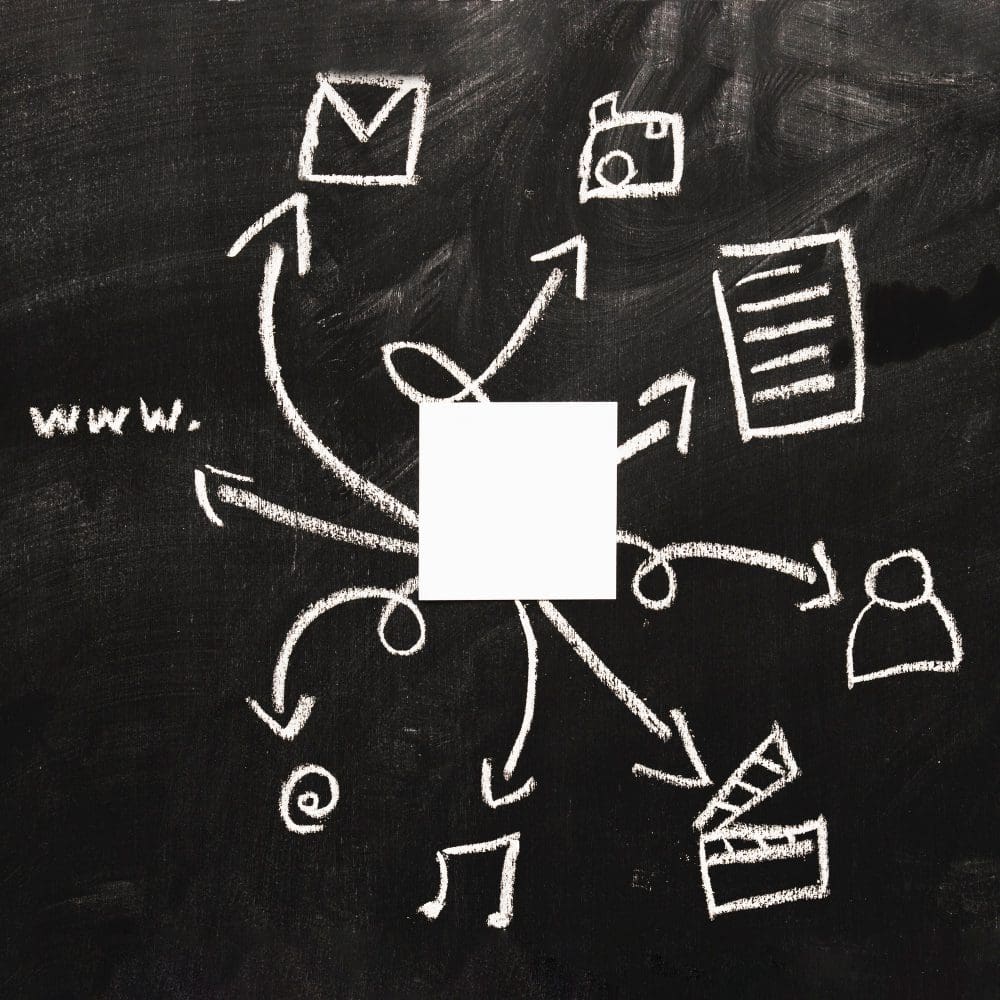Digital marketing is a must-have for businesses in today's tech-driven world. Blackboard, social media icons.