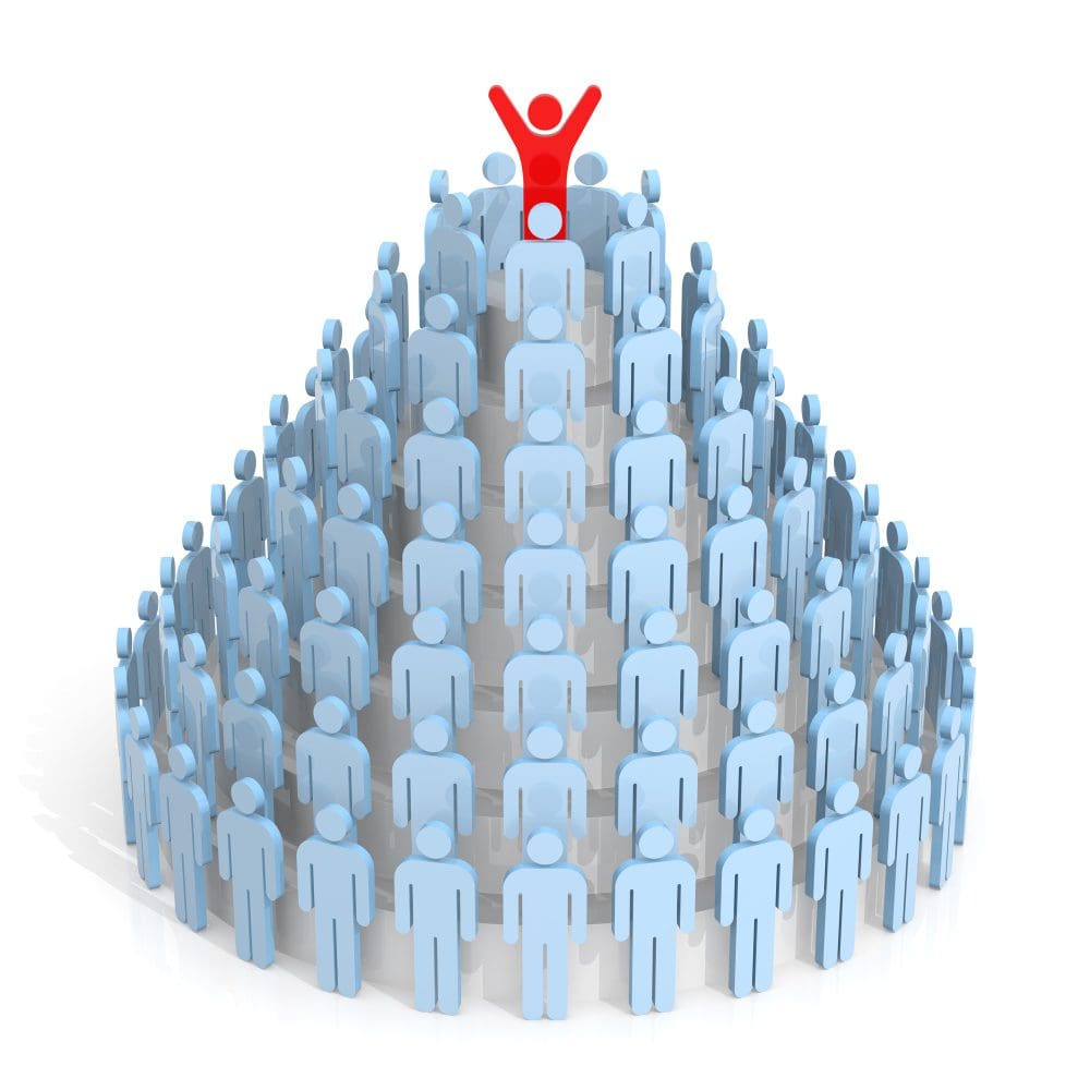 Google ranks search results using a complex algorithm. A team utilizing local search engine optimization techniques stands atop a pyramid.