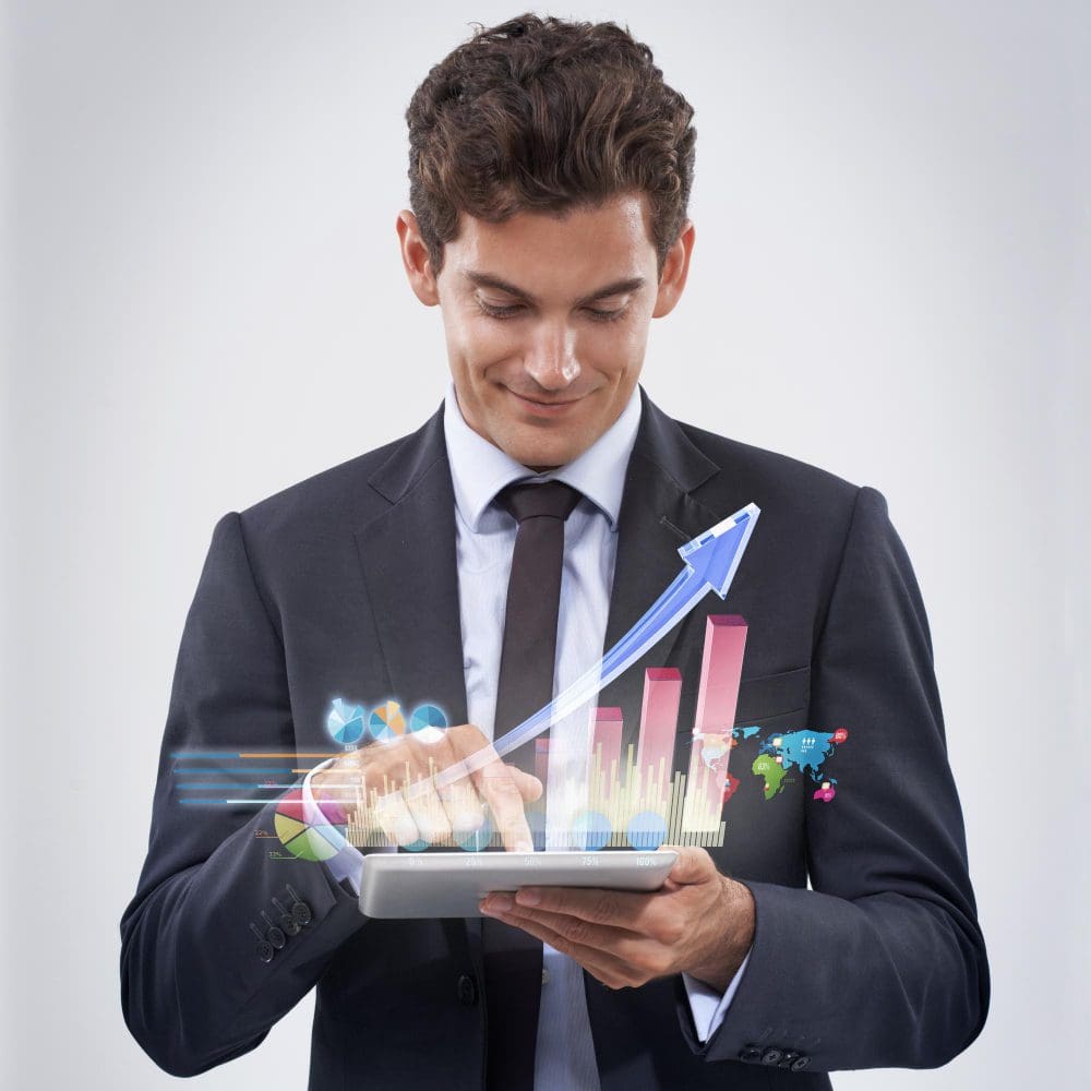 From Visibility to Trust: Leveraging Local SEO to Enhance Online Reputation and Forge Stronger Local Connections. A small business owner is analyzing SEO data on a tablet.