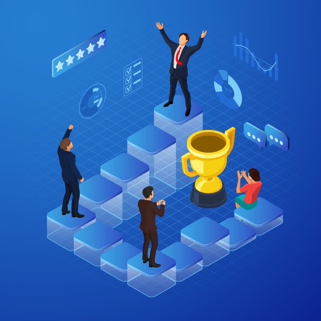It's important for local businesses to keep up with the changes brought about by the digital age. business people, podium, trophy.