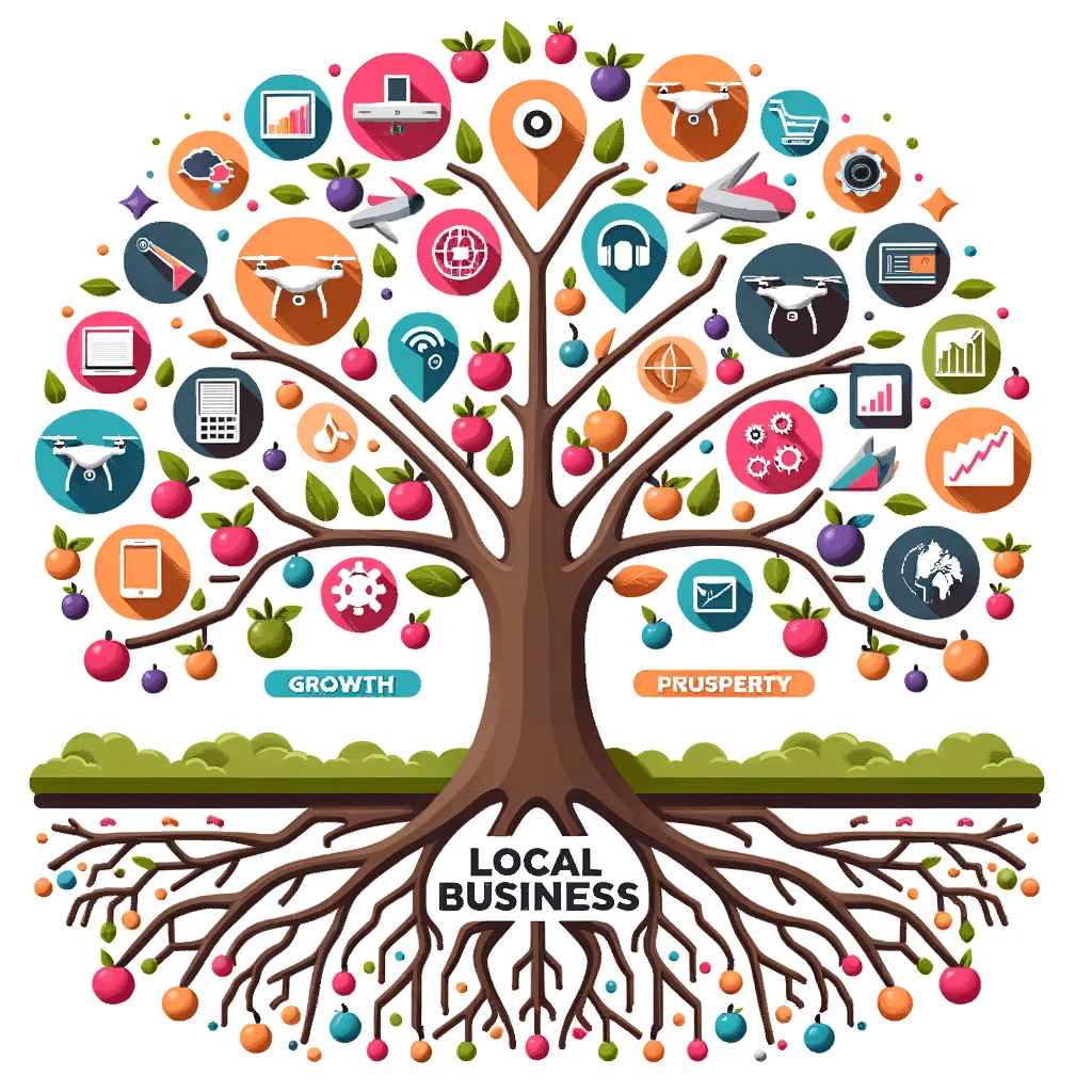 Local businesses flourishing with the fruits of AI tools, enjoying growth and success. Local businesses flourishing with the fruits of AI tools, enjoying growth and success.