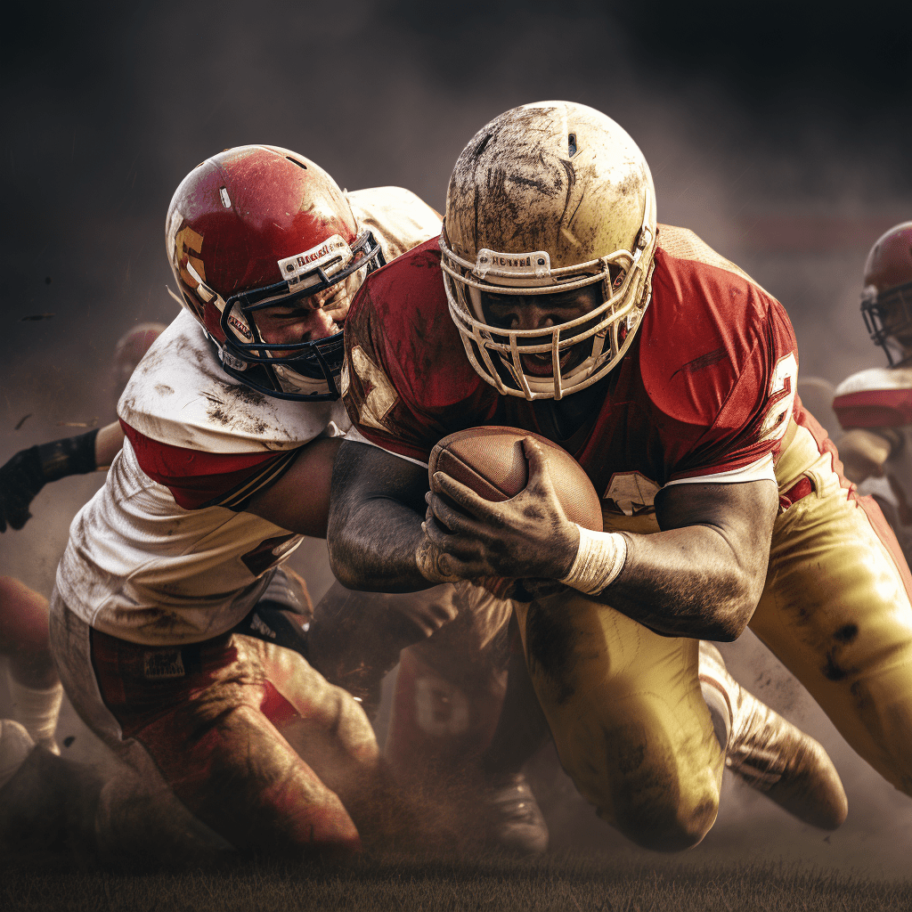 AI helps small businesses tackle limited resources and competition, like a strategic game plan in football. A Football player demonstrates teamwork lessons during a game, contributing to the business growth of the team as he skillfully runs with the ball.