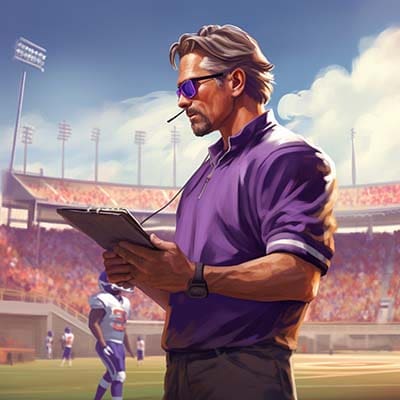 The principles that led the Seahawks to victory extend beyond football and are crucial for small businesses. An illustration of a football coach holding a clipboard, showcasing effective Small Business Strategy.