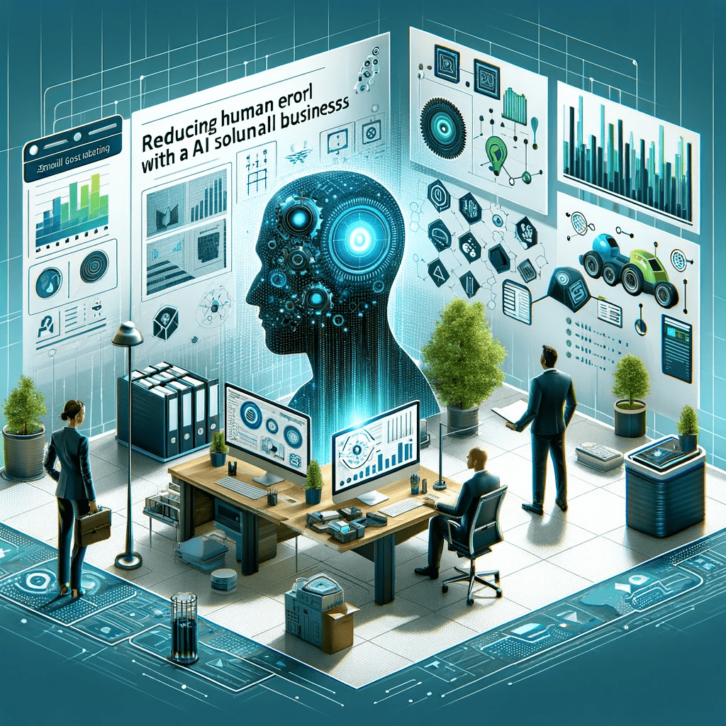 AI systems in a business environment to enhance accuracy and efficiency. A group of people in a room with a computer and AI technology.