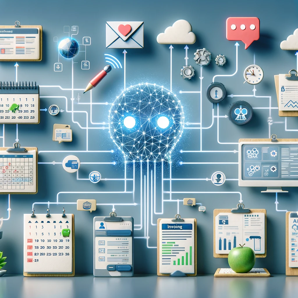An image of a computer head surrounded by various electronic devices.